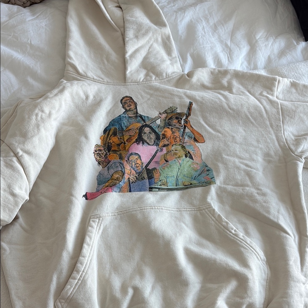 Graphic Print Cream Hoodie